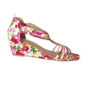 ANGEL STEPS | Women's Stylish Floral Wedge Sandals Open Toe Ankle StrapSize 10M